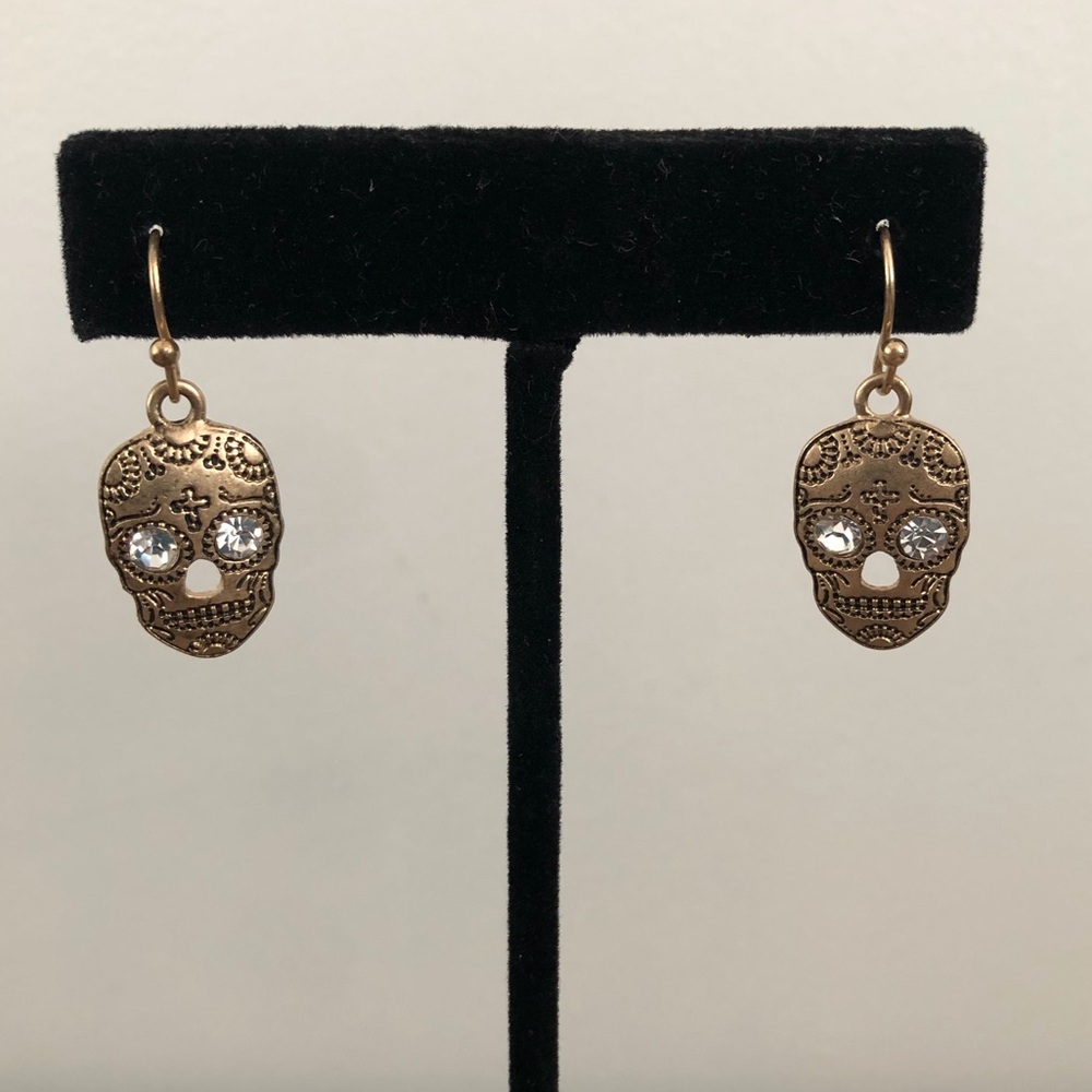 Gold Day of the Dead Sugar Skull Earrings
